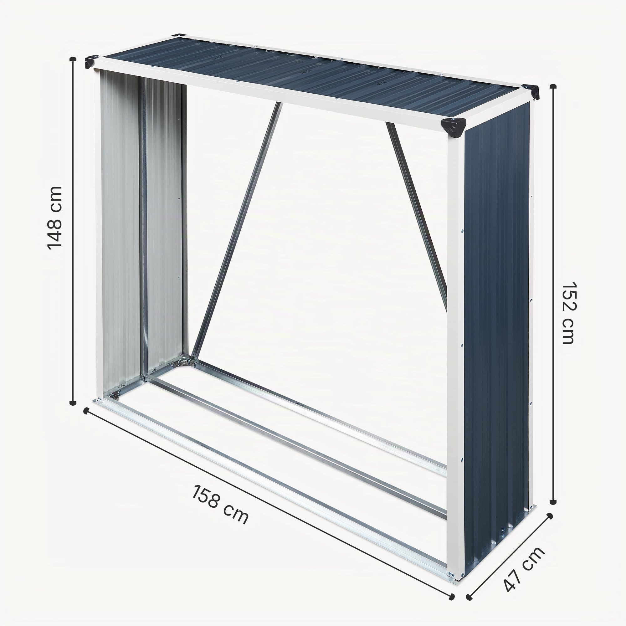 casa.pro Leñero Exterior Kalmar Soporte para Leña Estante para Leña Cubierto Almacenamiento de Madera para Chimenea Sistema Clipping Acero Galvanizado 155 x 45 x 157 cm - Gris antracita