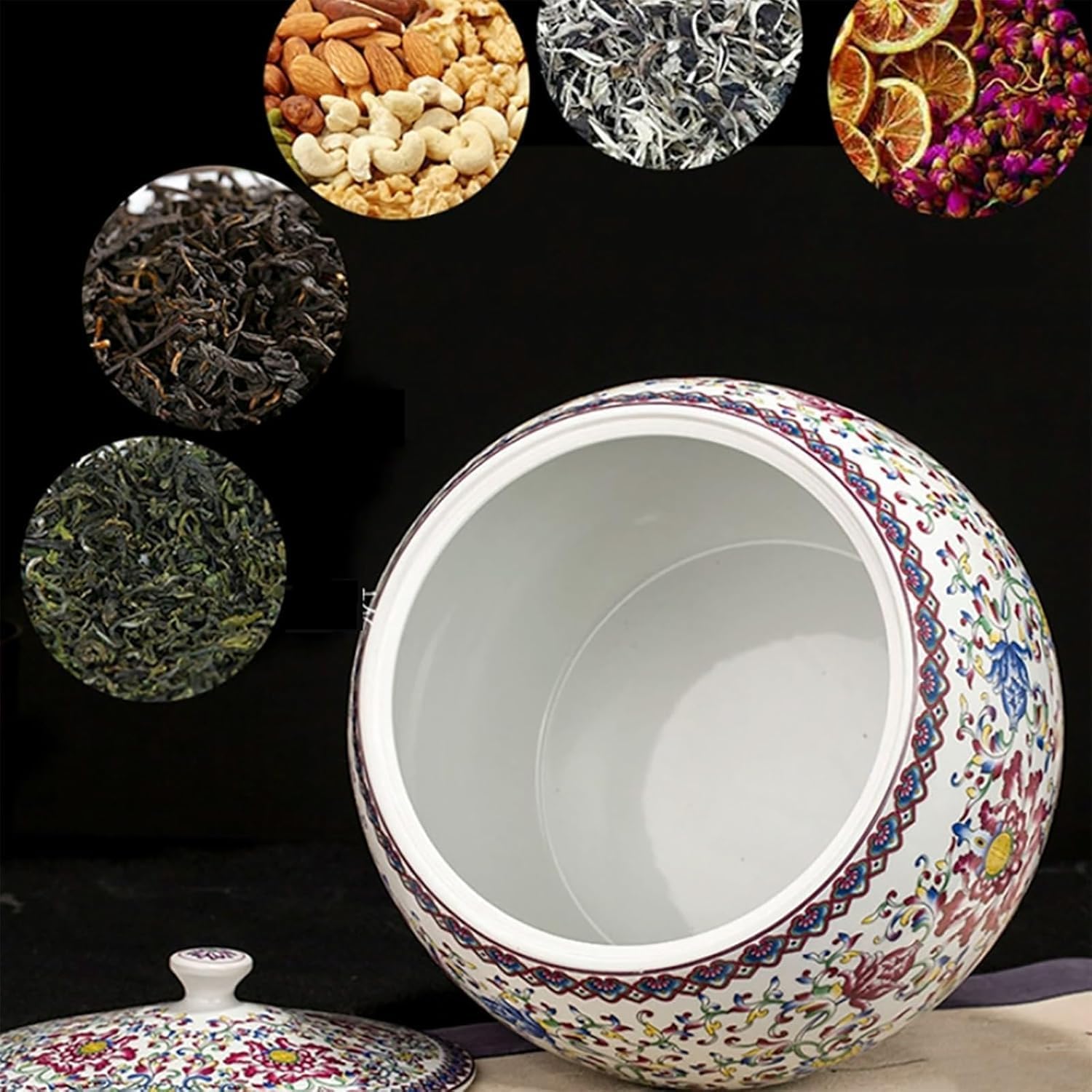 ELEFOCUS Ceramic Rice Bucket,Ceramic Rice Container, Ceramic Rice Jar, Ceramic Rice Bucket, Ceramic Food Storage Jar(B)