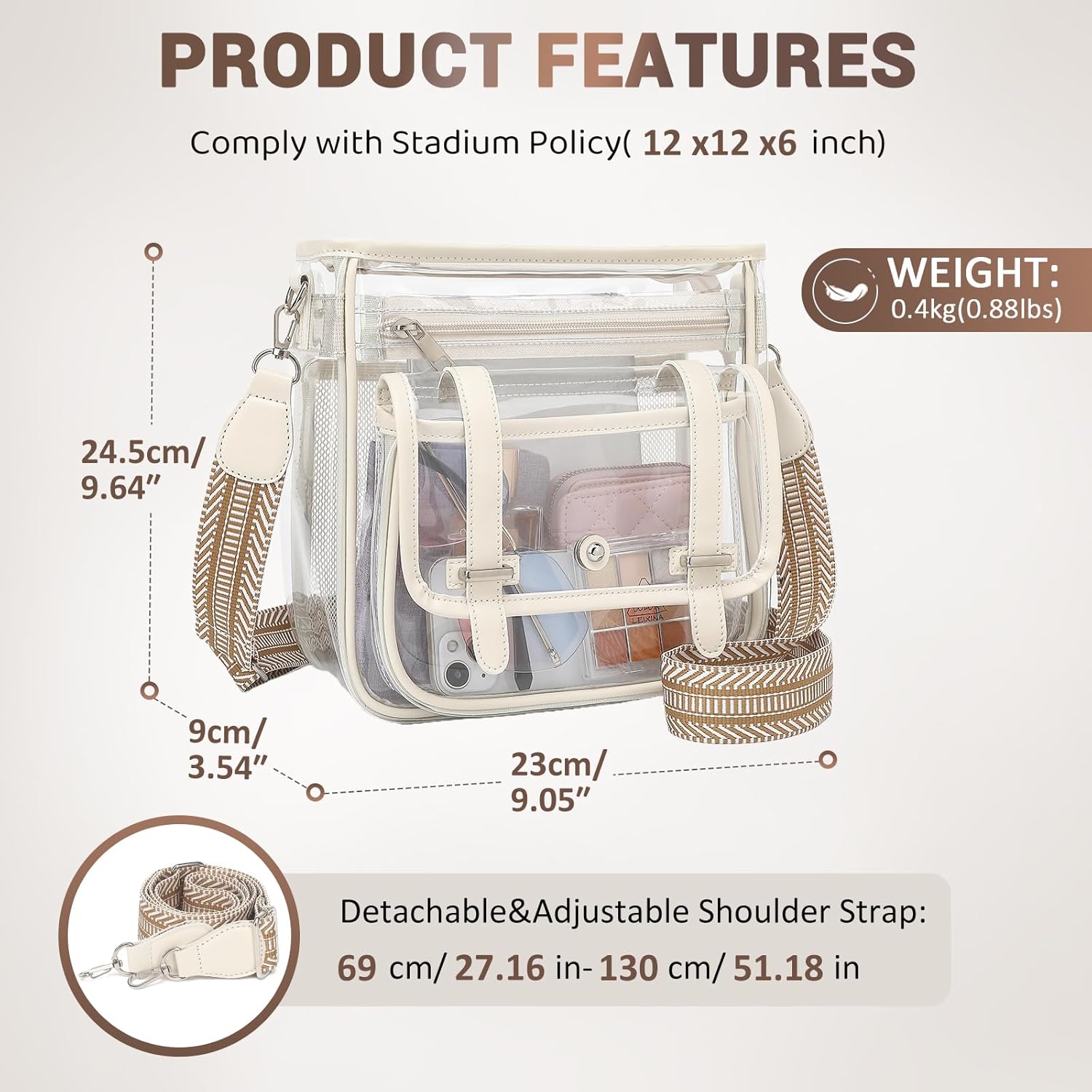 Clear Purse, PVC Clear Crossbody Bags for Women Heavy Duty Transparent Bag for Stadium Events See Through Concert Bag - Image 3