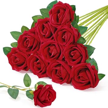 Lifewit Classic Red Artificial Roses Flowers, Faux Long Stem Roses Bulky