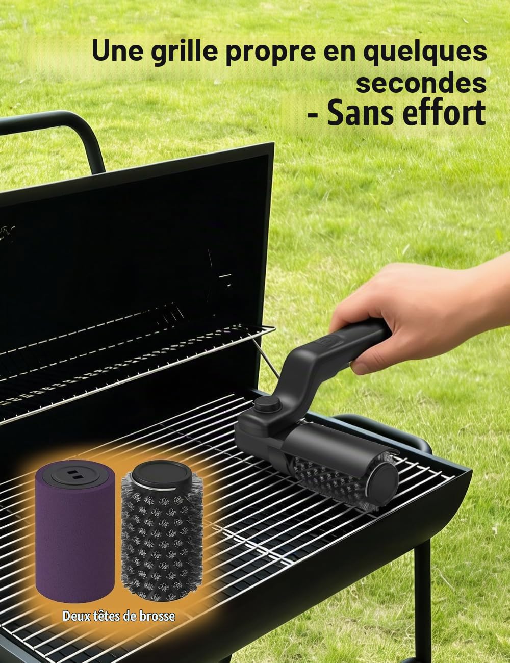 Brosse Électrique pour BBQ sans Fil, Nettoyeur de Grill Rechargeable 90 min | Idéal pour Barbecue, Grill et Plancha. 3 Vitesses de Puissance et 90 min d'Autonomie. Nettoyage Efficace et sans Effort