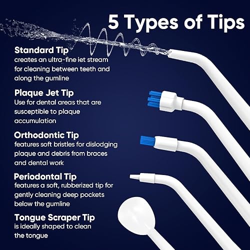 Miniatura 10 de MySmile - Irrigador bucal inalámbrico portátil con 5 modos de limpieza IPX7, impermeable, potente limpiador de dientes con 4 puntas de chorro de