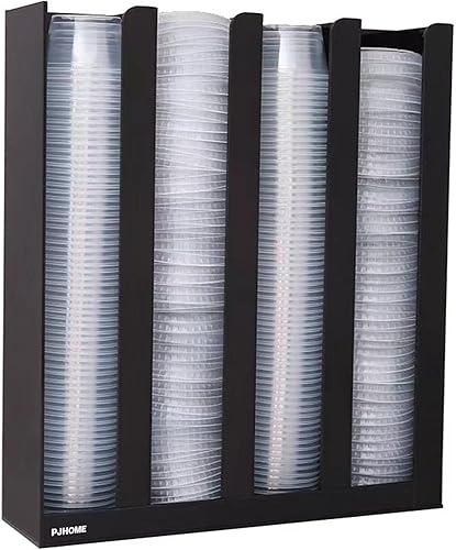 PJHOME - Organizador de tapa para tazas de salsa de porciones, 4 compartimentos, soporte de plástico para tazas y tapas de montaje en pared,