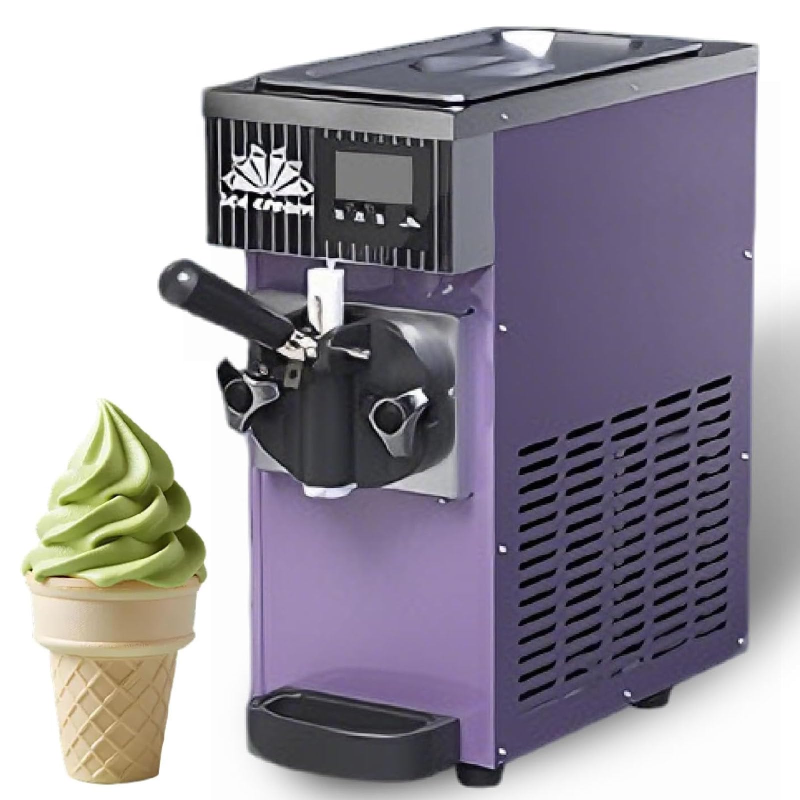 Drmoxin Commercial Ice Cream Maker, Tabletop Soft Serve Ice Cream Maker, 2.5L Tank & 1L Cylinder, Stainless Steel Build with LED Display & One-Click Cleaning, 80-100 Servings Per Hour Purple