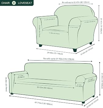 CHUN YI 1 Piece Stretch Sofa Slipcover Set for Loveseat and Armchair, Sofa Cover Set for 1 2 Seater Settee, Small Checks Jacquard Fabric (Coffee, Covers for Loveseat& Chair)