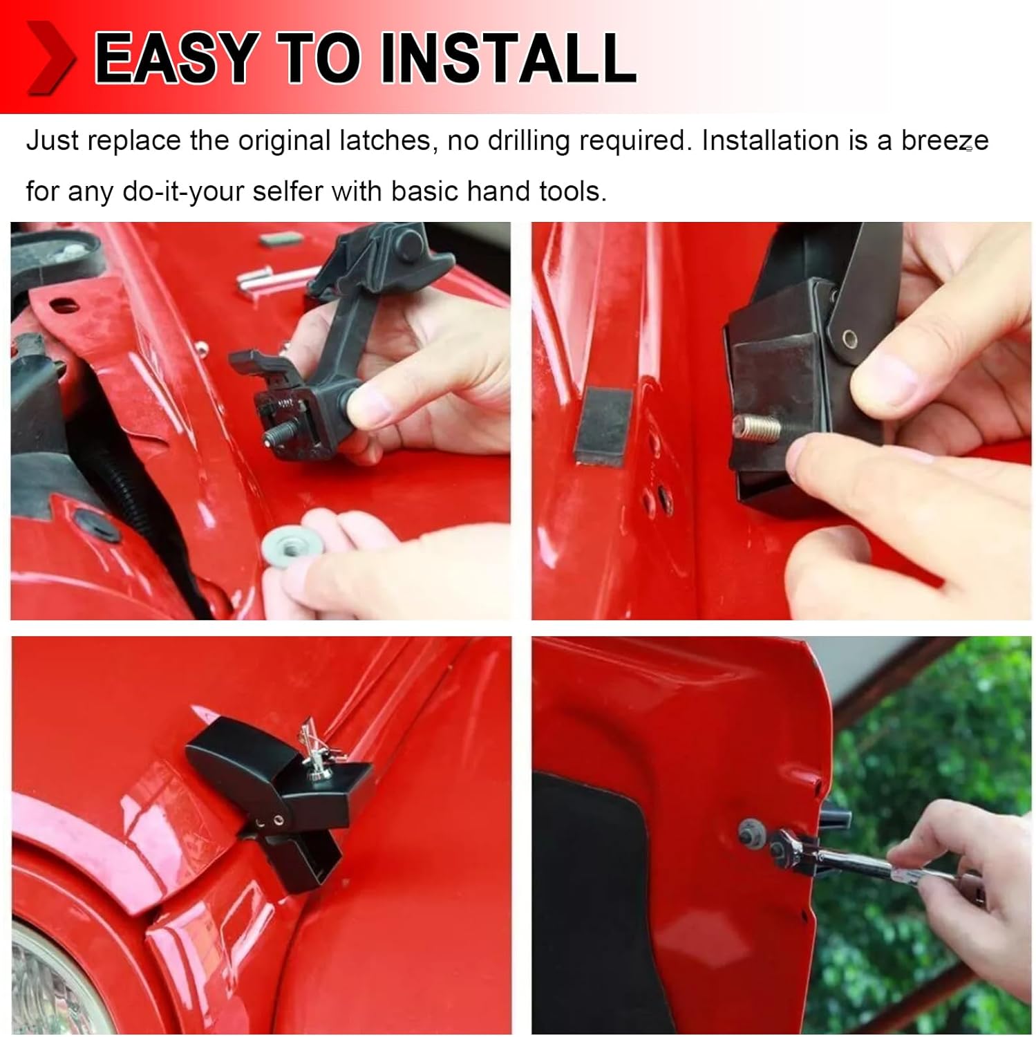 Hood Latches Locking Hood Catch Bracket Holder Fit for Jeep Wrangler JK JKU JL JLU Gladiator JT 2007-2024 Black Exterior Accessories