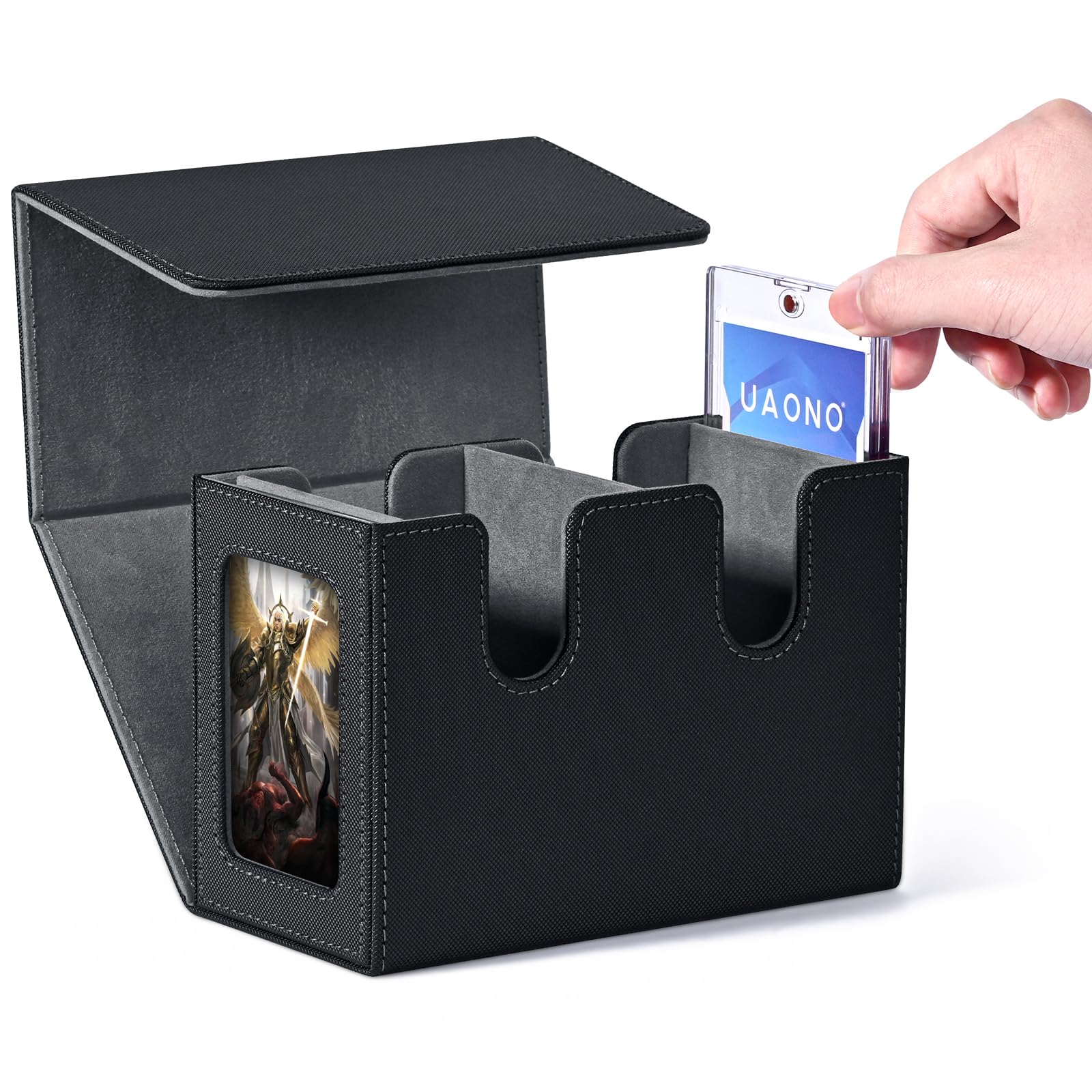 Deck Box for MTG with Dual Commander Displays, Trading Card Storage Box Holds 250+ Single-Sleeved Cards, Double deck box with 2 Magnetic Card Holders Suitable for TCG, CCG, EDH (Black)