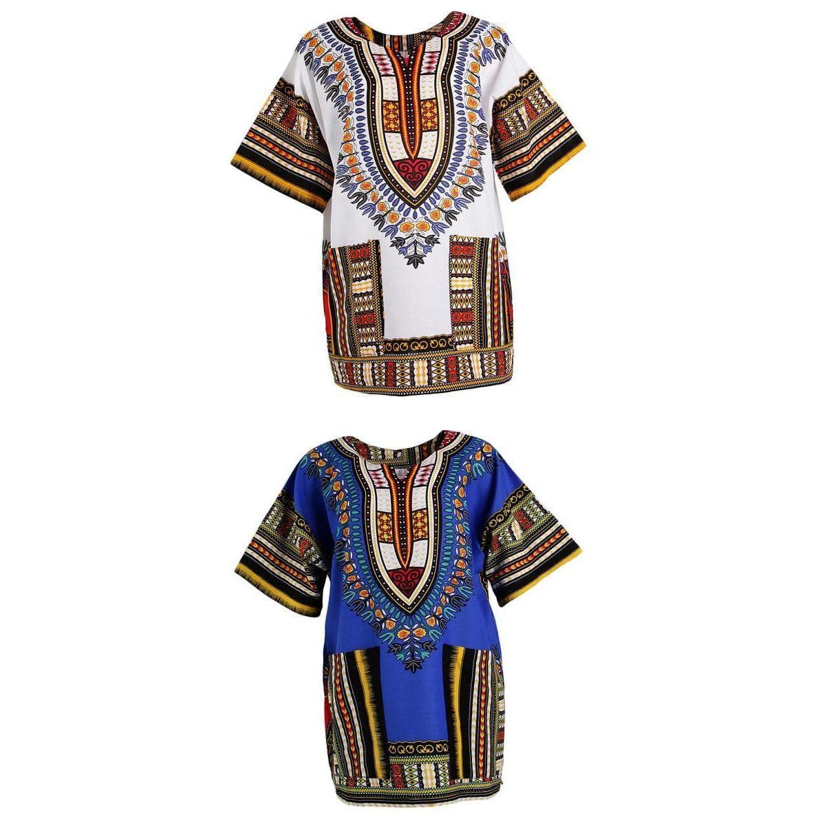 2 Pieces Unisex African Prints Dress Cotton Dashiki Shirt Ethnic Caftan-image-39