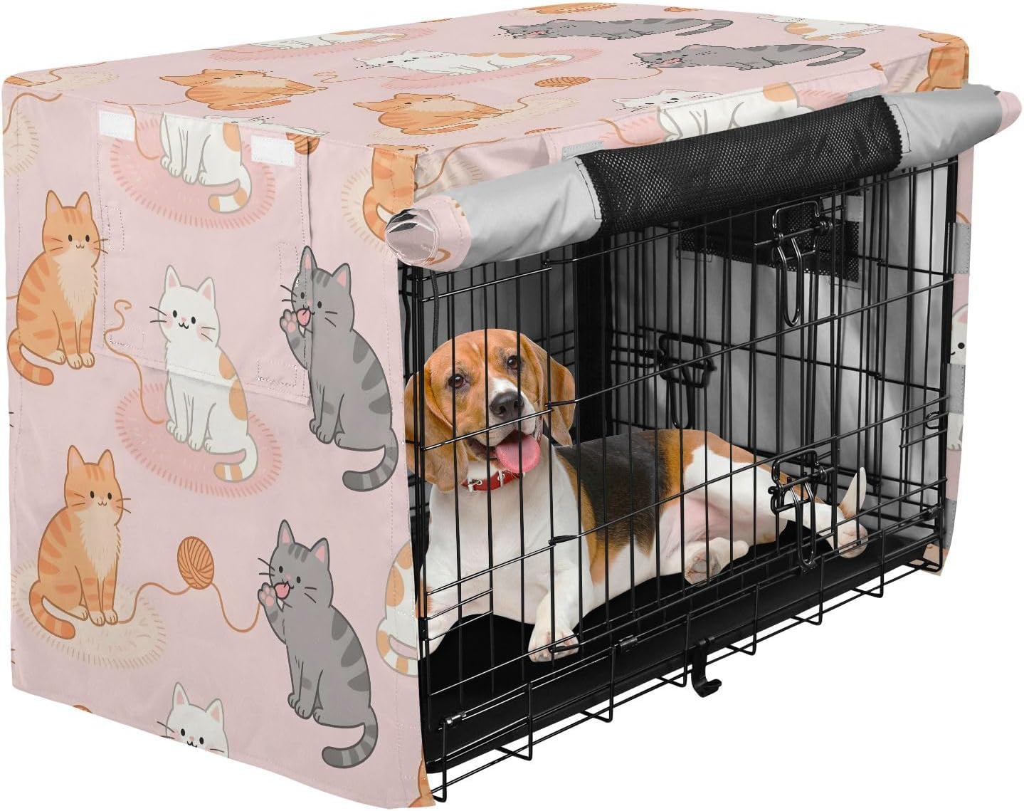 Dog Crate Cover Kawaii Cat Heavy Duty 600D Oxford Waterproof Dog Kennel Cover for Wire Crates, UV Sun Protection and Breathable Mesh, Machine Washable - Fits S Crates