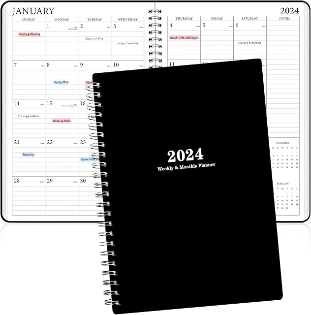2024 Diary - Diary 2024 A5 Week to View Academic Diary Planner January - December 2024, Weekly and Monthly Planner 2024 with Flexible Cover, Twin-wire binding, Black (15 x 21 cm)
