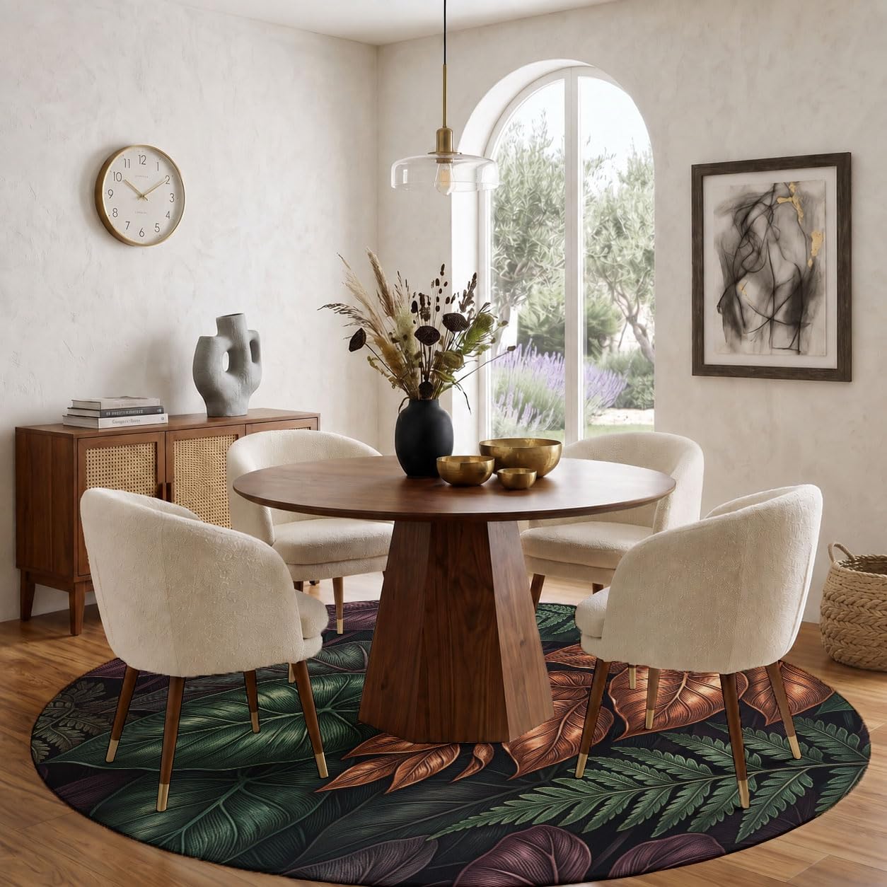 Tapis Rond Chambre Rétro Botanique 180 cm