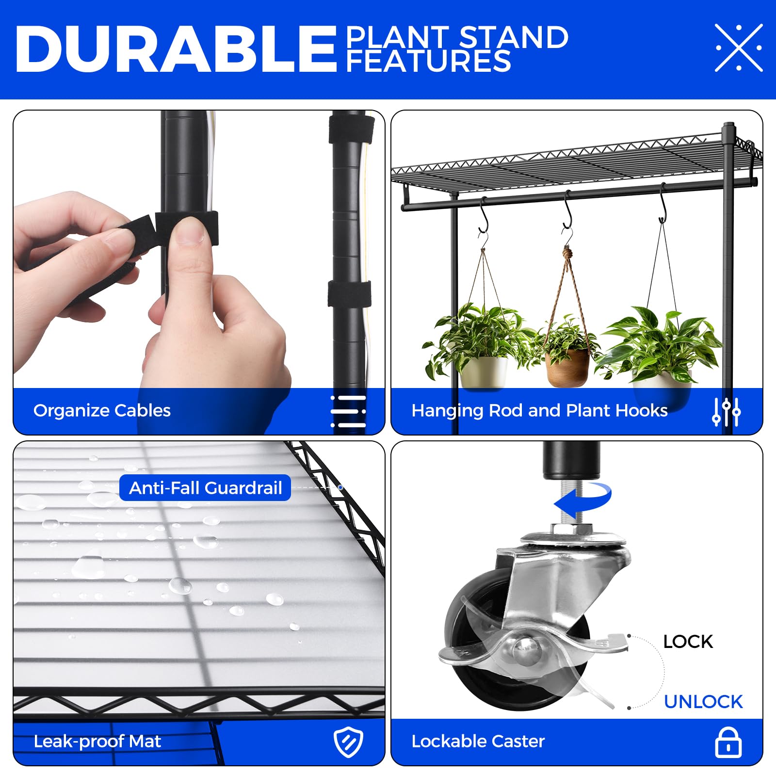 Soporte para plantas con luz de crecimiento, 3 pies T5 5000K 36 W, 3 paquetes LED de espectro completo para interiores, estante para plantas con luz de crecimiento, estante de exhibición de 4 4