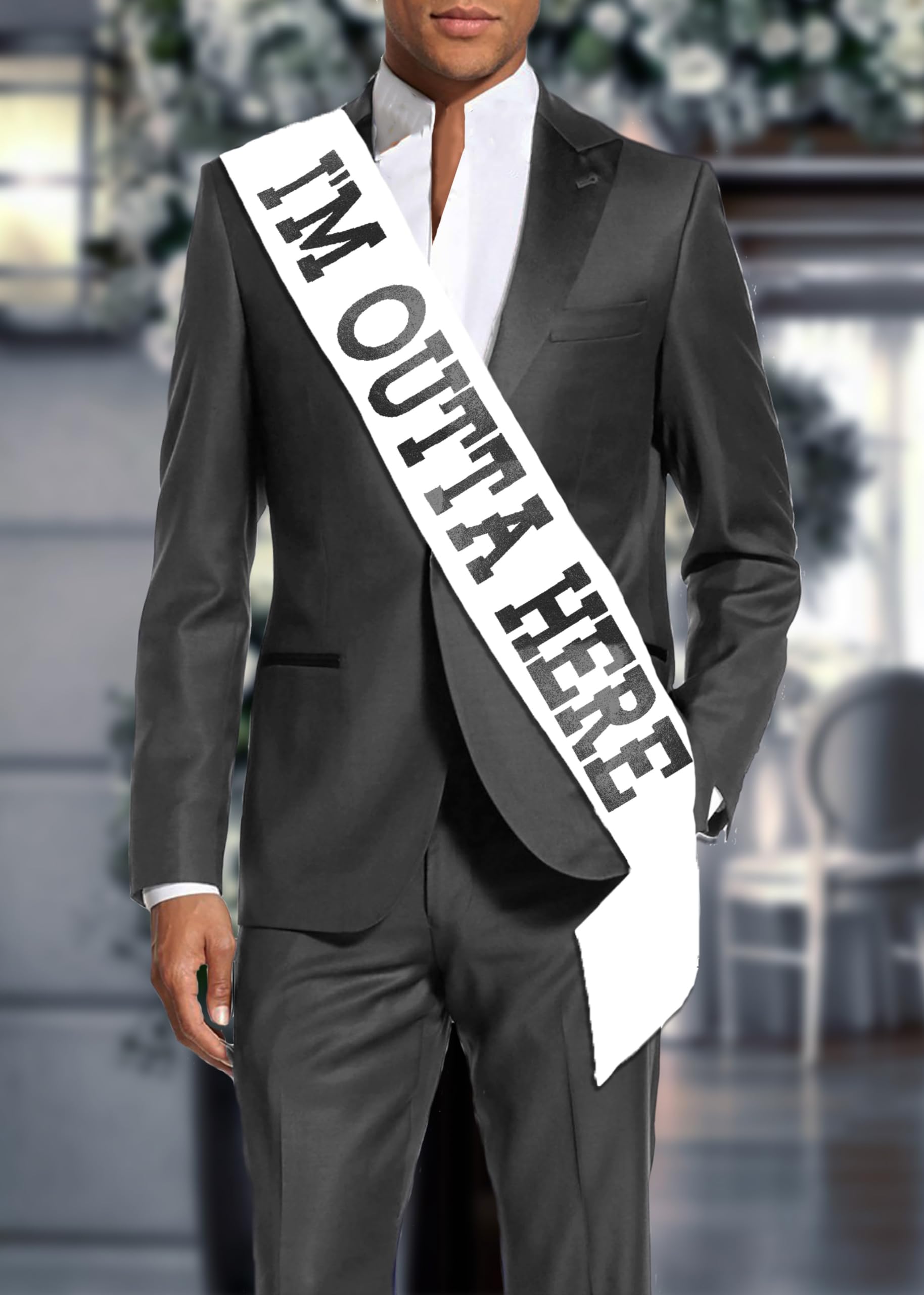 Graduation Sash for Men or Women - PREMIUM GRADE SATIN Black I’m Outta Here! White Sash - UNISEX Grad, Going Away Party Decorations - White Sash(BLK Outta Here) WHT