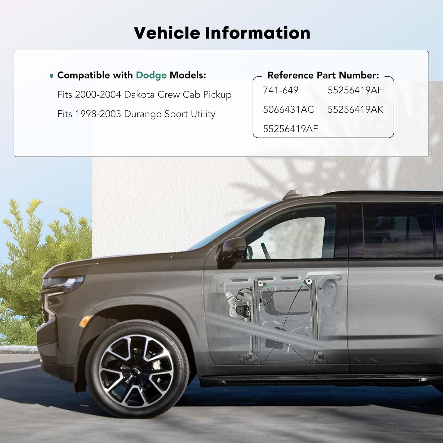 YHTAUTO Front Driver Side Power Window Regulator with 2-Pin Motor Assembly for Dodge Durango 1998-2003 Crew Cab Pickup & Dakota 2000-2004 Sport Utility