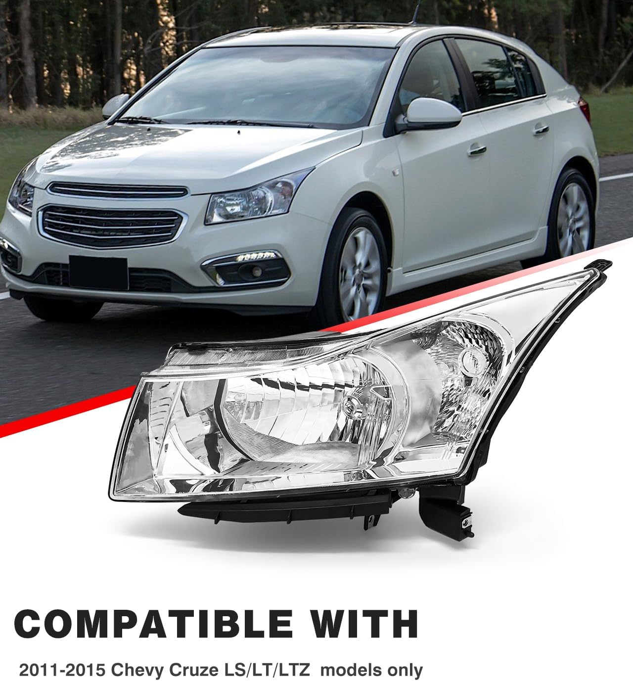 for 2011-2015 Cruze LS/LT/LTZ Headlights Compatible with 2016 Chevy Cruze Limited Headlamp Chrome Housing Clear Reflector Replacement Driver and Passenger Pair（W/O Bulbs）