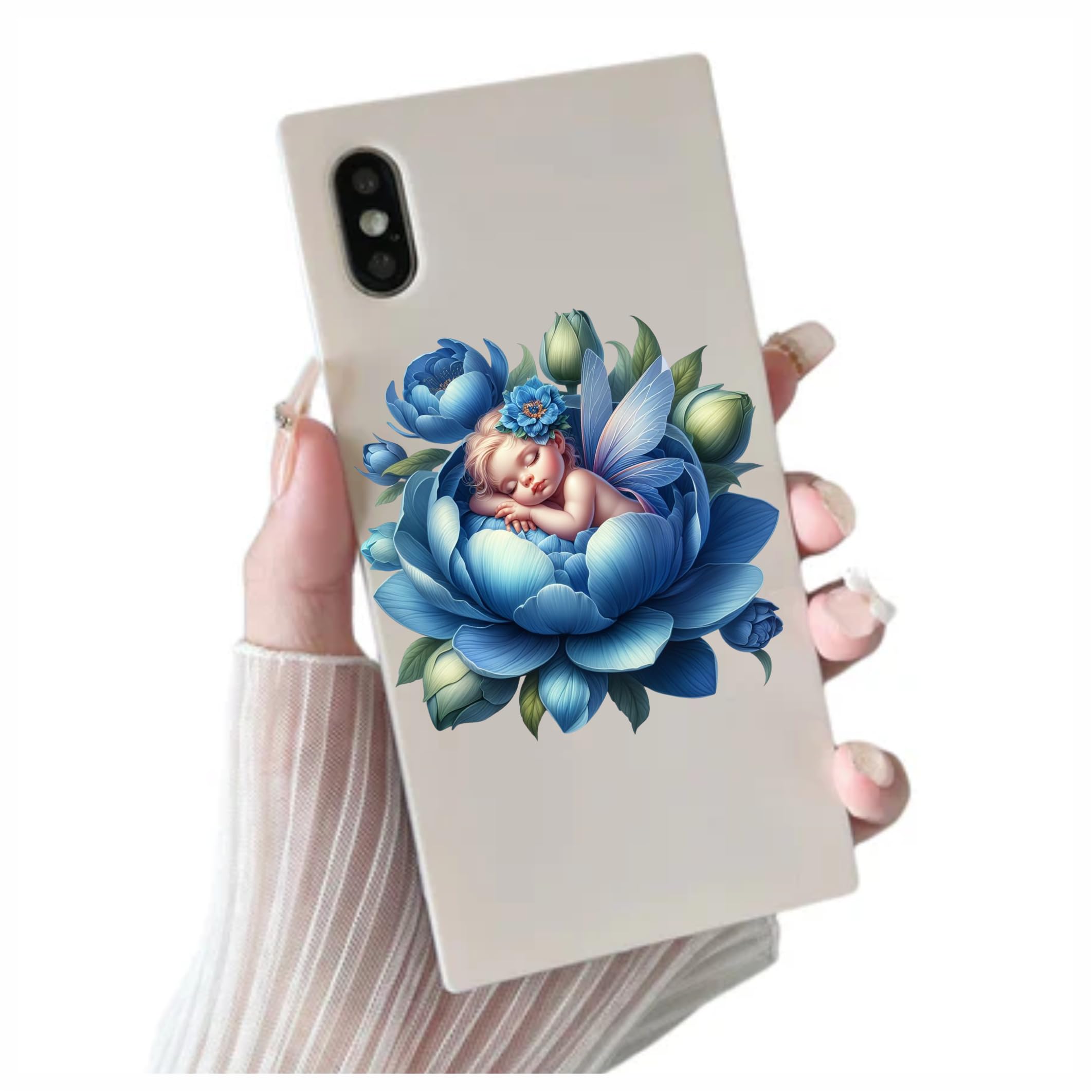x4 Blue Sleeping Baby Fairy in a Flower Vinyl Stickers Non Transparent Elegant Fairies Art Decals 1@ 20cm for Toilet/Laptop and 3@ 7cm for Phone case Cups etc Cover Marks (Baby Blue) - Image 3