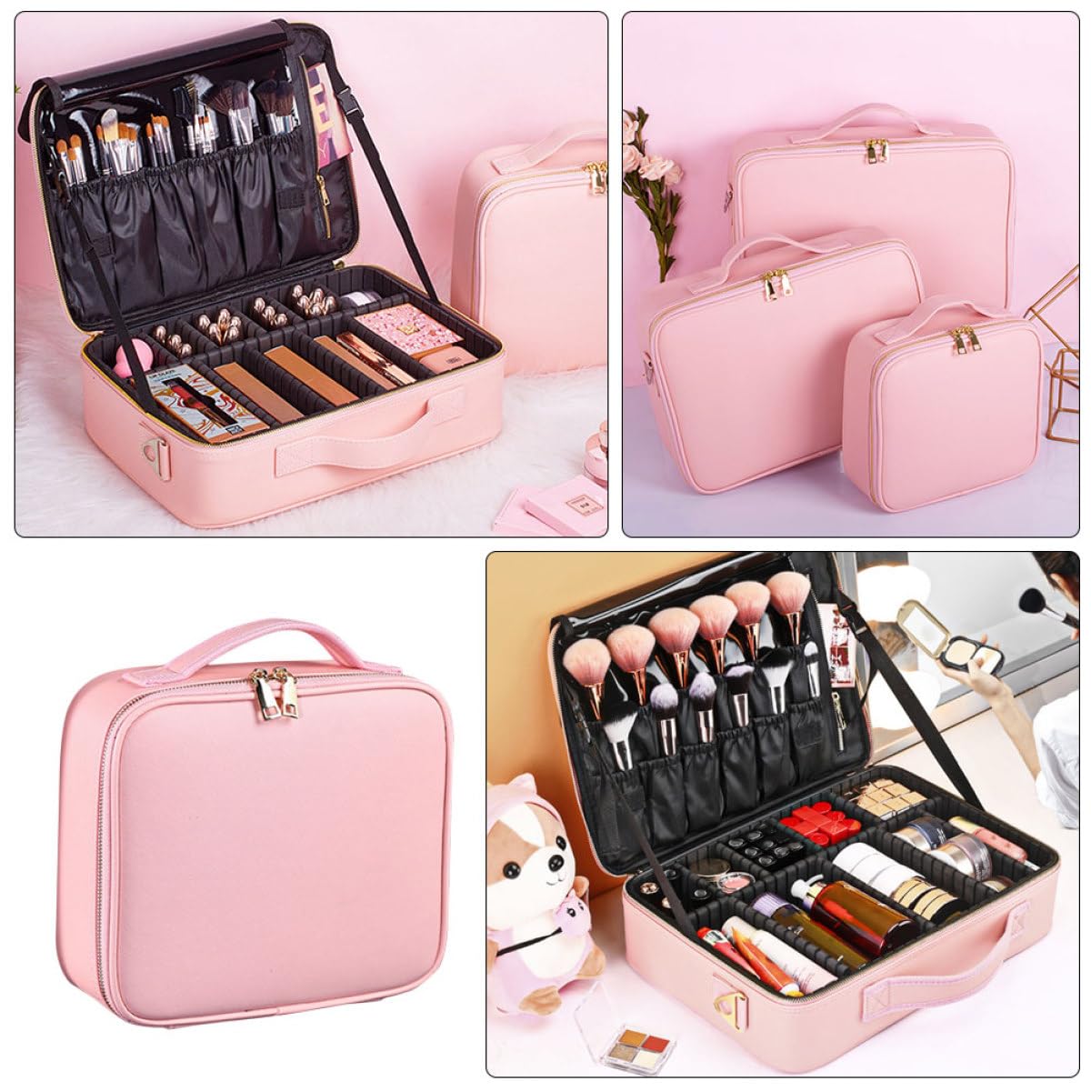 SHOWERORO Bolsa de Cosméticos Grande y Portátil con Compartimentos Ajustables Neceser Maquillaje Mujer Multifunción para Viaje y Almacenamiento Ordenado