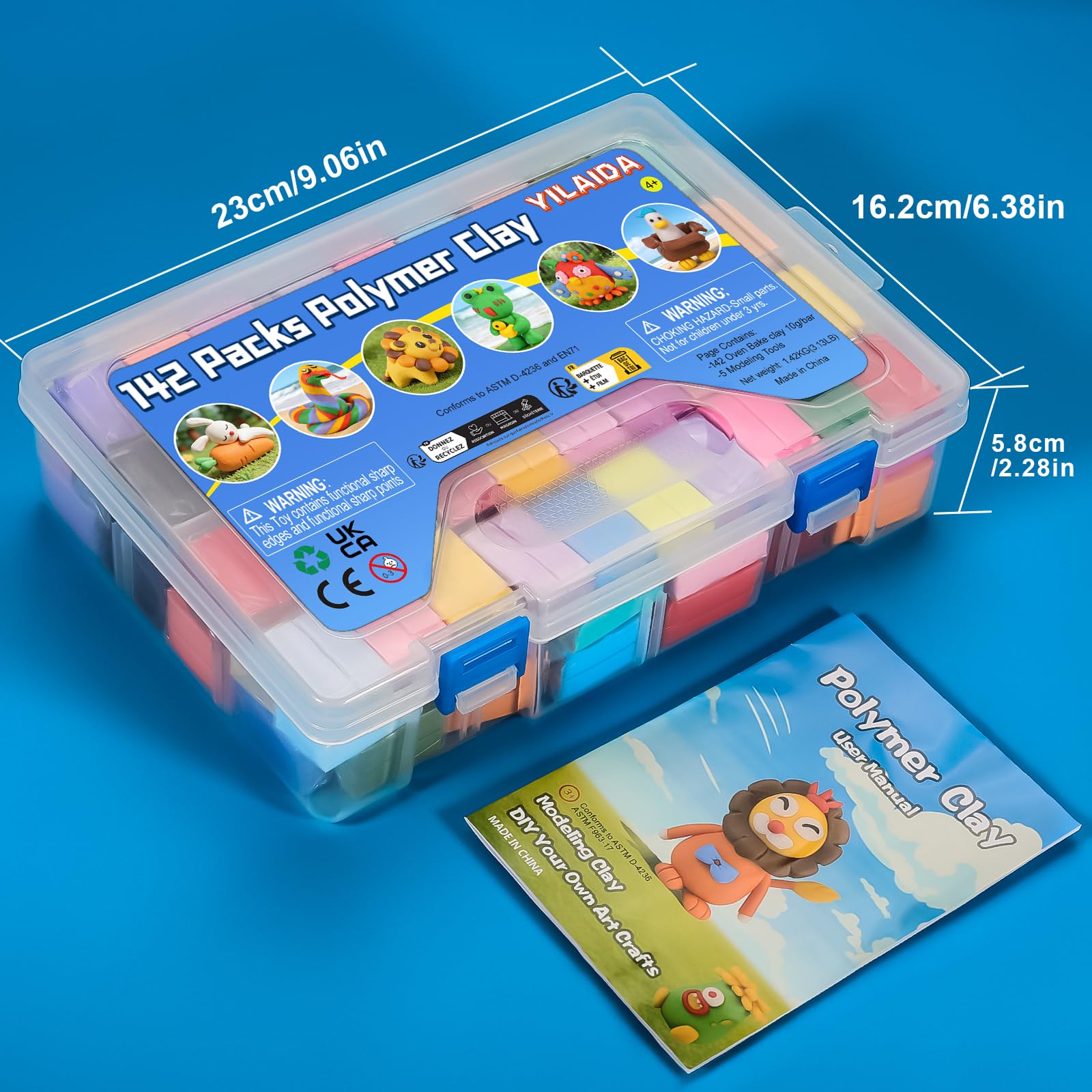 YILAIDA Lot de 142 paquets d'argile polymère pour enfants avec 5 outils de sculpture, non toxique et doux, cadeau d'anniversaire, débutants/adultes