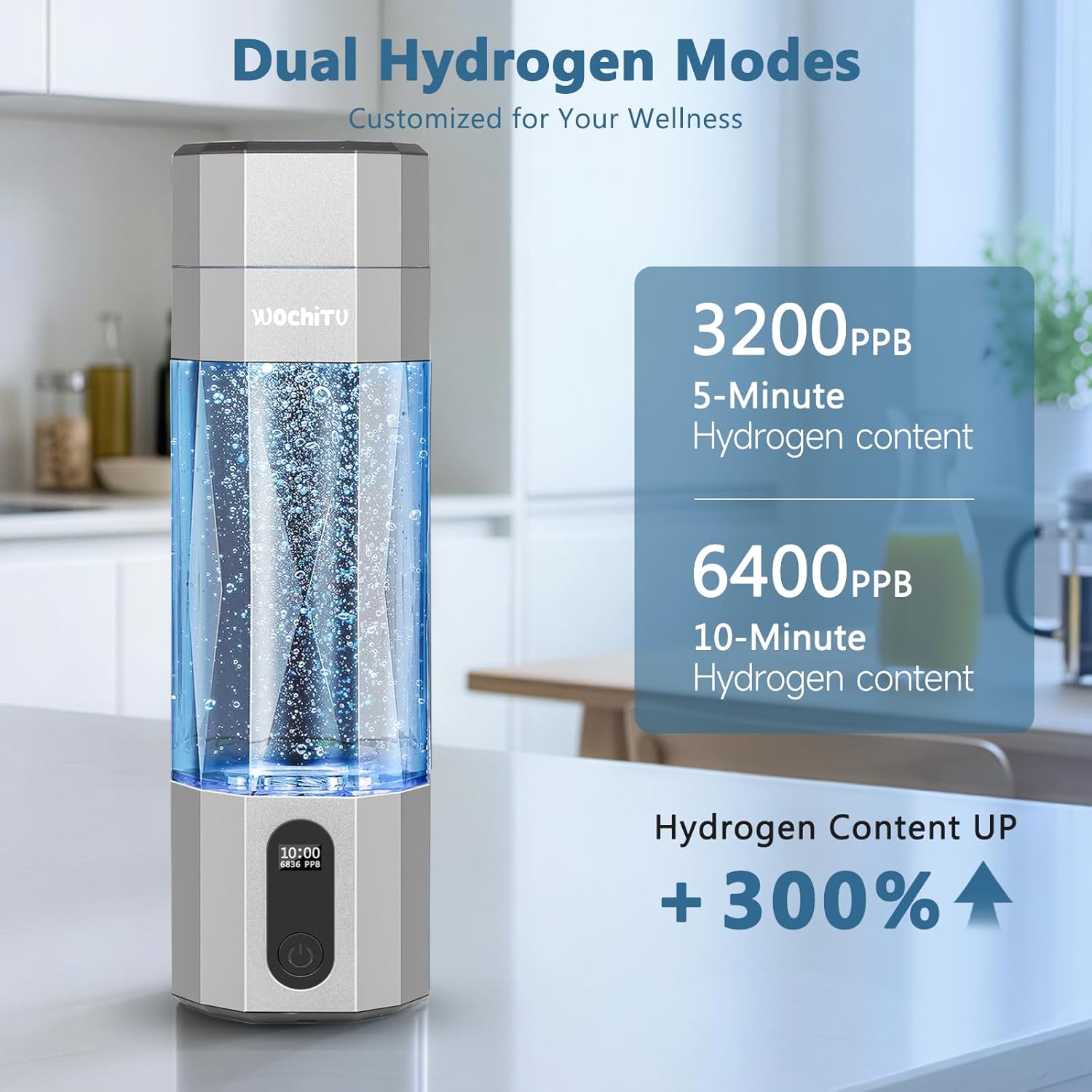 WochiTV Hydrogen Water Bottle Generator, 6400PPB High Concentration Portable Hydrogen Water Machine with SPE/PEM Tech, Water Ionizer & LED Display,7oz Leak-Proof BPA-Free, Gym, Travel, Gifts SLIVER