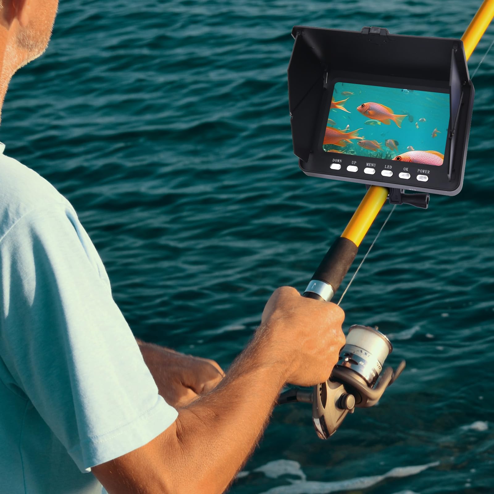 KAOLALI Unterwasser Fish Finder Kamera 5" HD IPS 1080P Display Fischfinder IR LED Nachtsicht Kamera mit 5000 mAh Akku für EIS, Fluss und Boot(20m/65,6ft)