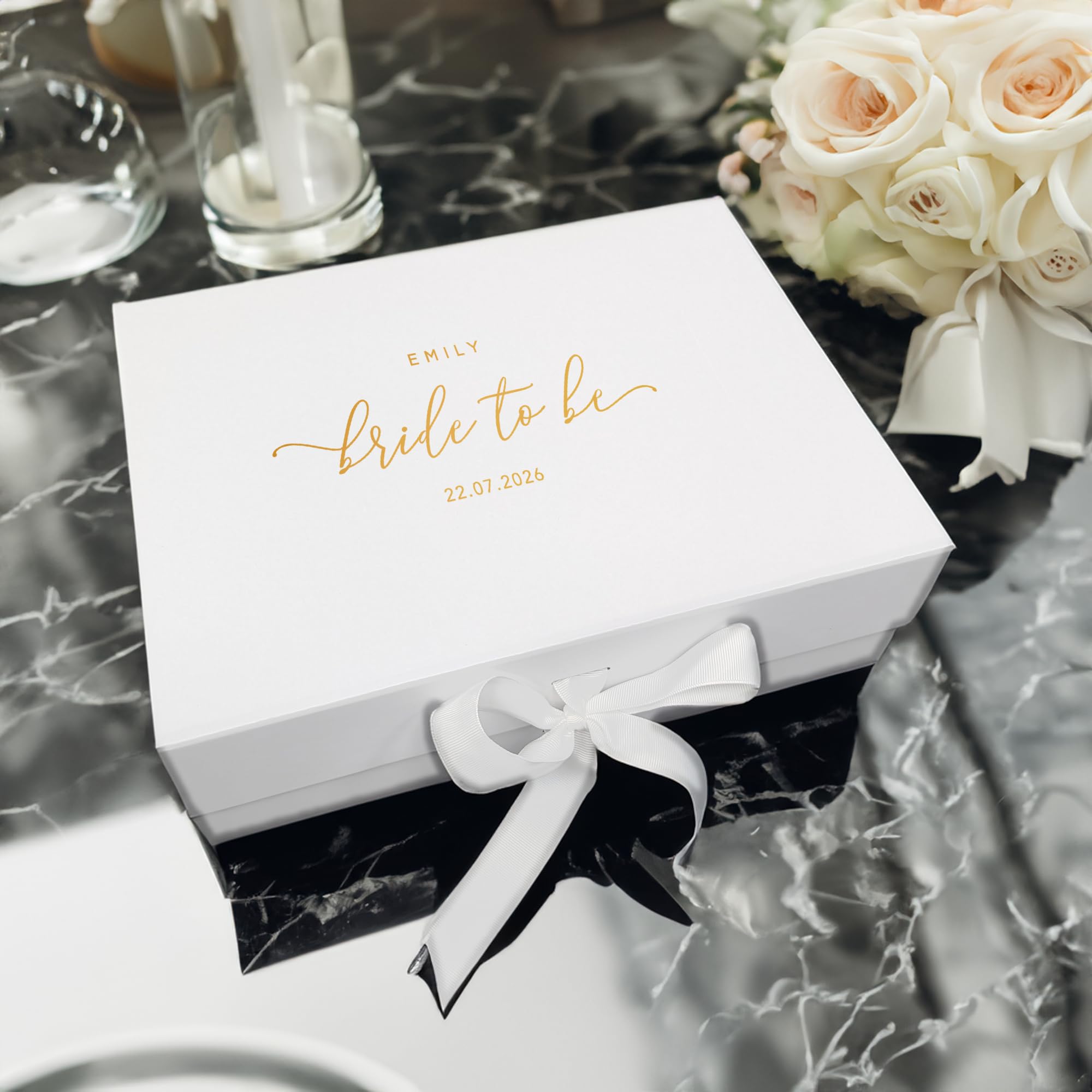 Craftwalla® Bride-to-Be Gift Box – Personalised Wedding Keepsake Hamper with Foil | Perfect Engagement Gift, Bridal Shower Present & Hen Party Surprise (Gold, A4 Deep)