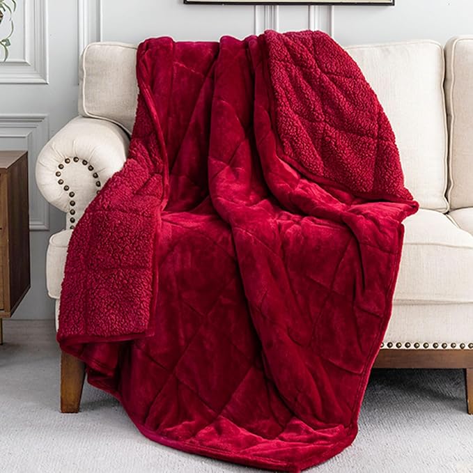Uttermara Sherpa Fleece Weighted Blanket 15 lbs for Adult, Unicolor Ultra-Soft Fleece and Sherpa, Dual Sided Cozy Plush Blanket for Sofa Bed, 60 x 80 inches, Red