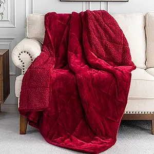 Uttermara Sherpa Fleece Weighted Blanket 15 lbs for Adult, Unicolor Ultra-Soft Fleece and Sherpa, Dual Sided Cozy Plush Blanket for Sofa Bed, 60 x 80 inches, Red