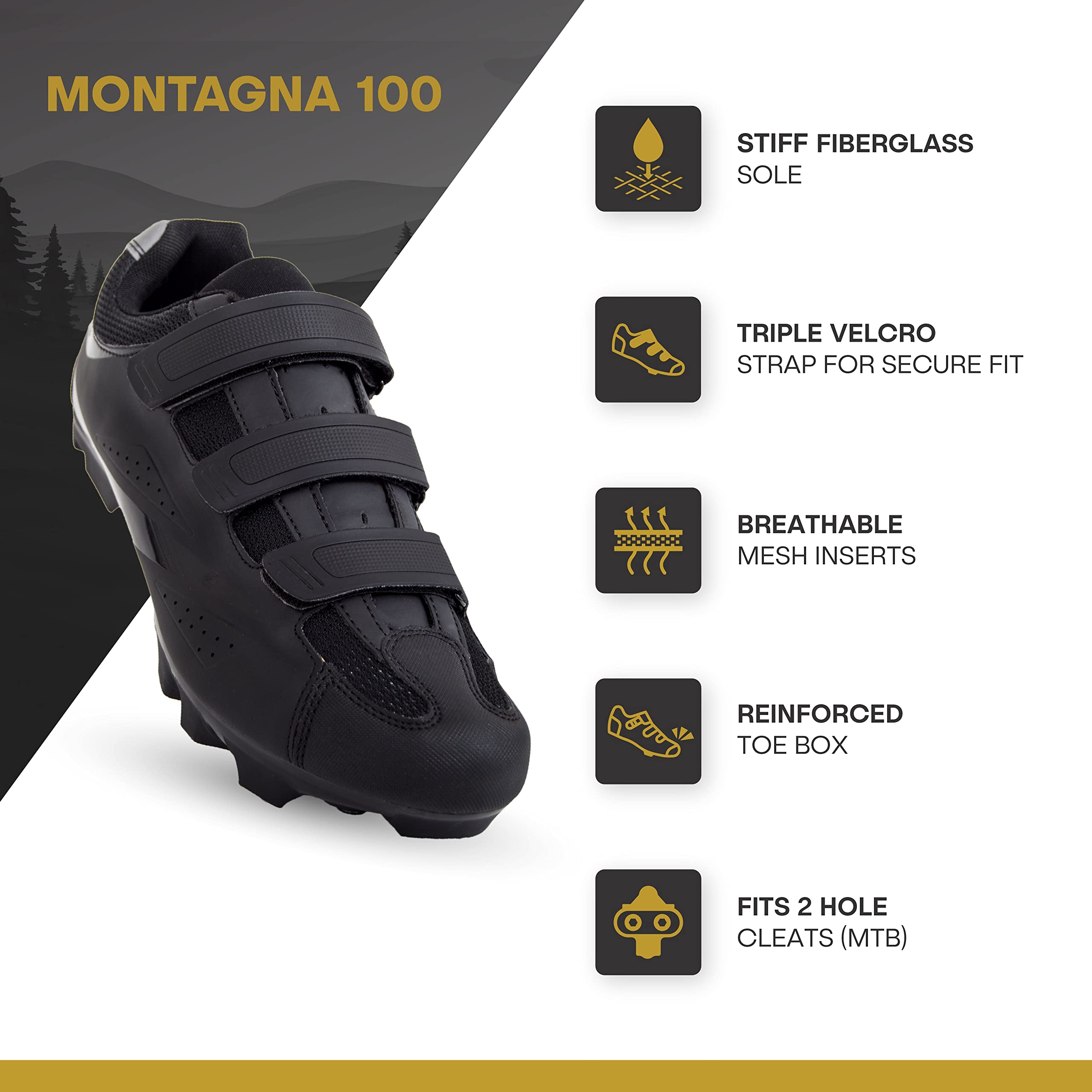 Tommaso Montagna 100 Mountain Bike Shoes, Mens Cycling Shoes for Gravel, Trek & Road Bicycles—Essential Bike Accessories for Mens Bicycle—SPD Cleats Not Installed—Firm Laces—Size 12US—46EU