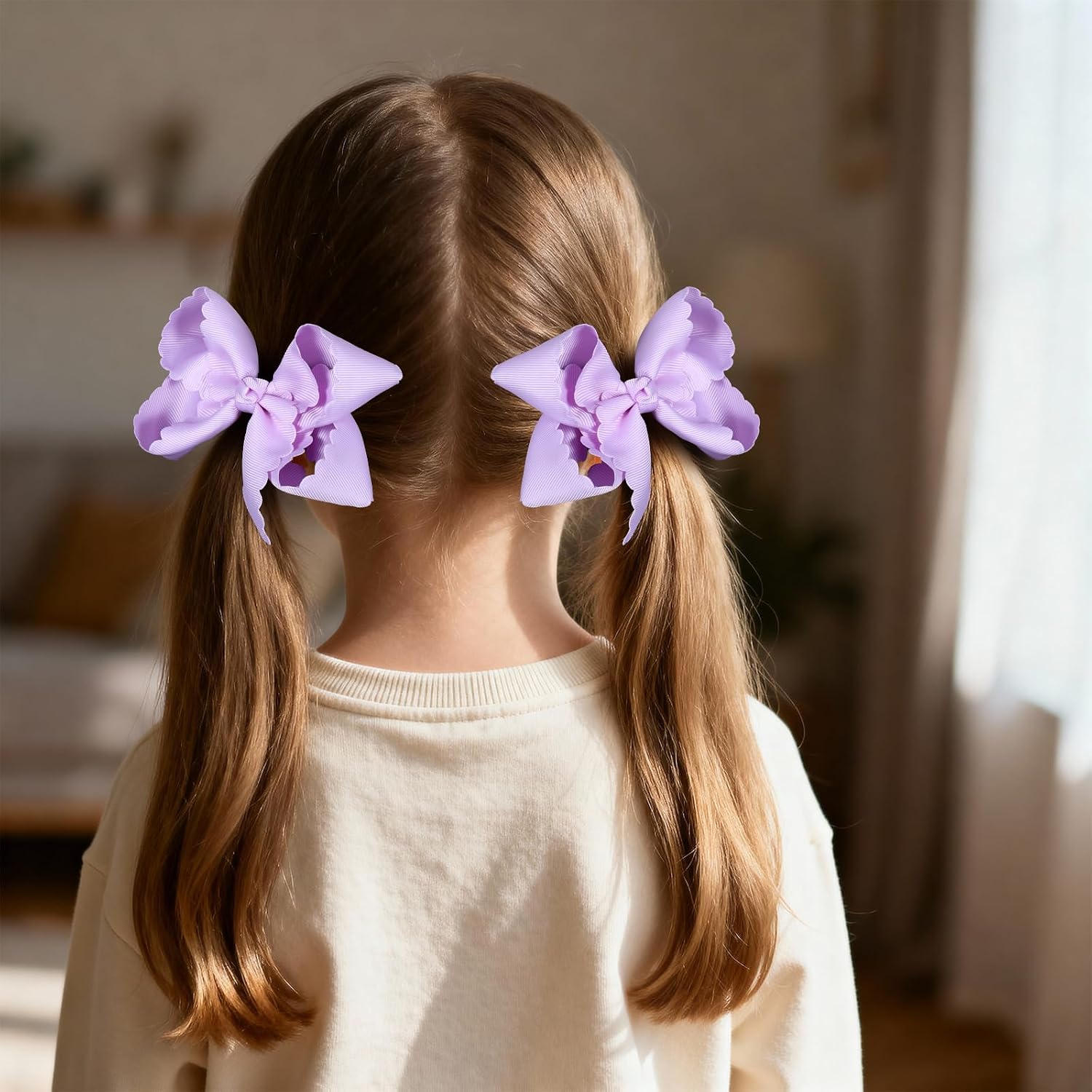 4Inch Light Purple Scalloped Bows Hair Clips for Girls Women,2 Pack image 4