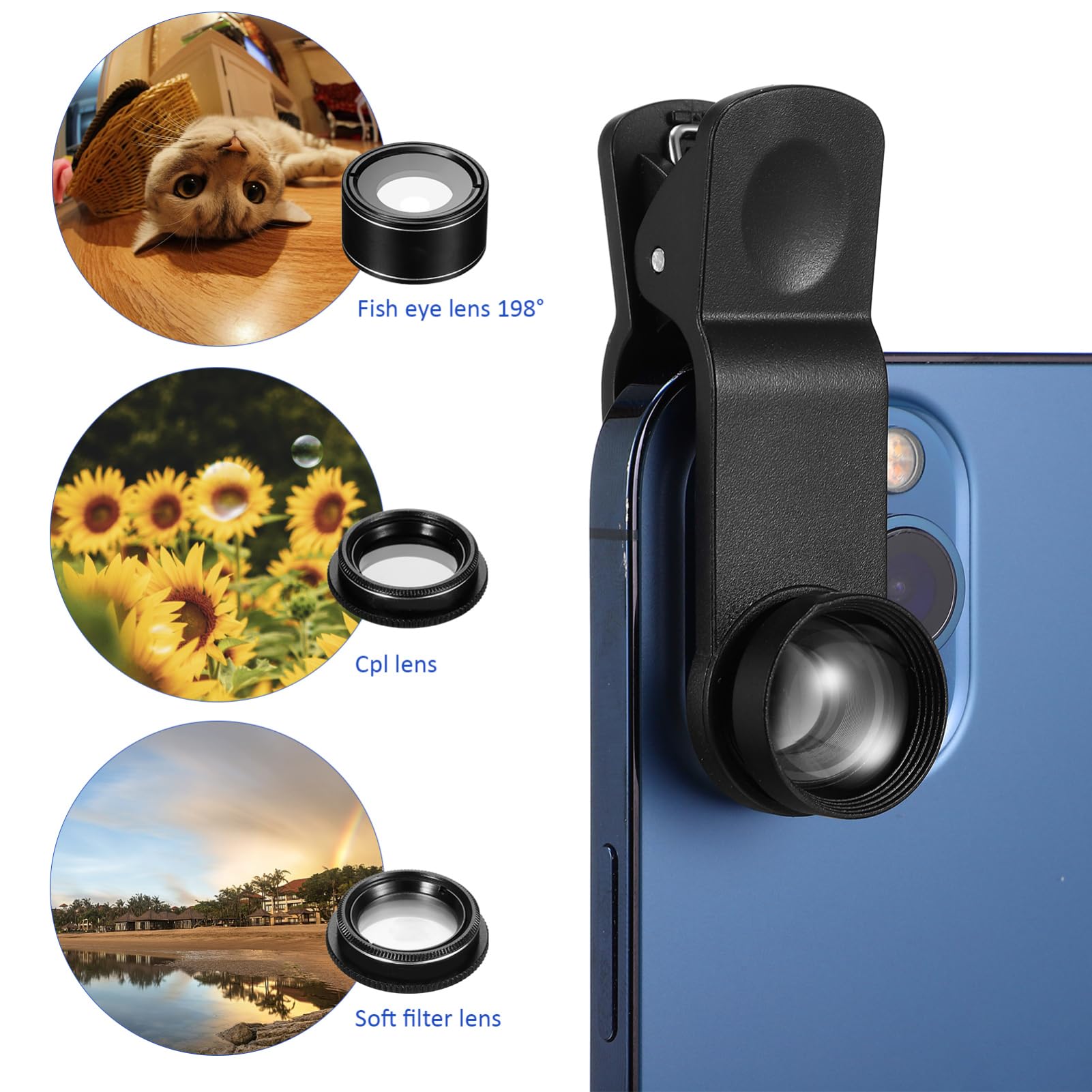 1 set Grandangolare Macro Fisheye Teleobiettivo Cpl e Altri Filtri per Fotografie Persone e Facile Usare e Portatile