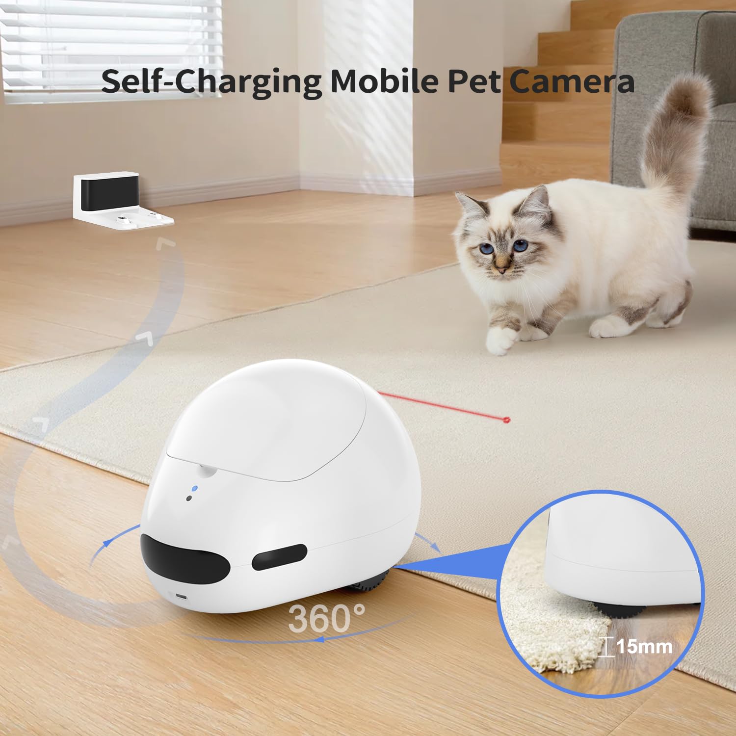 Cámara para gatos, robot de cámara móvil para mascotas con aplicación para teléfono, dispensador de golosinas para mascotas, cámara para mascotas interior, cámara para perros con visión nocturna,