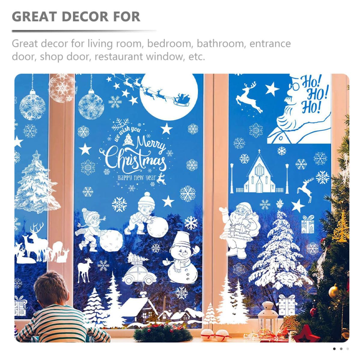 Alipis 45blätter Weihnachtsfenster-aufkleber Pvc Fensterdekorationen Mit Weihnachtsbaum Schneeflocken Weihnachtsmann Stylische Fensterbilder Für Festliche