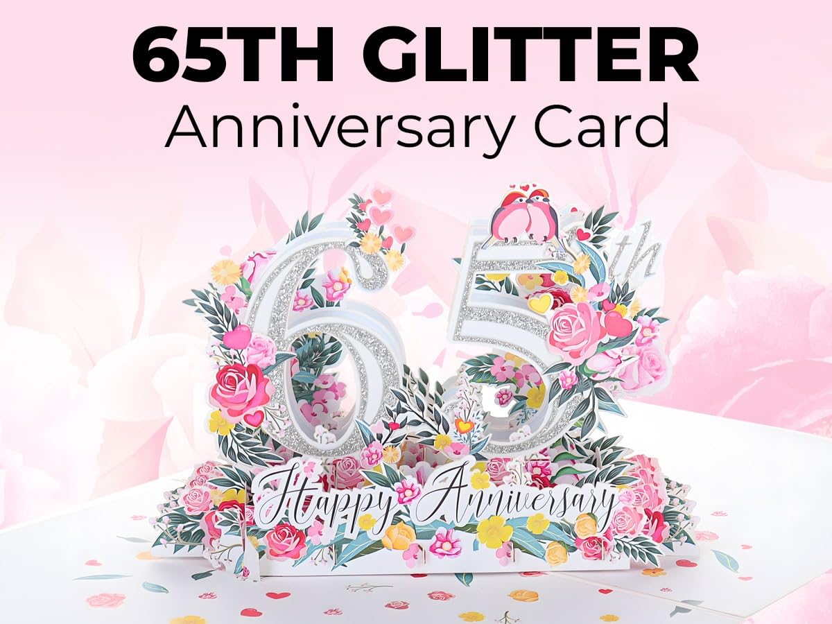 iGifts And Cards Tarjeta de felicitación 3D desplegable con texto en inglés "Happy 65th Milestone Anniversary", perfecta para parejas, bodas elegantes, matrimonio, romántico, estar juntos,