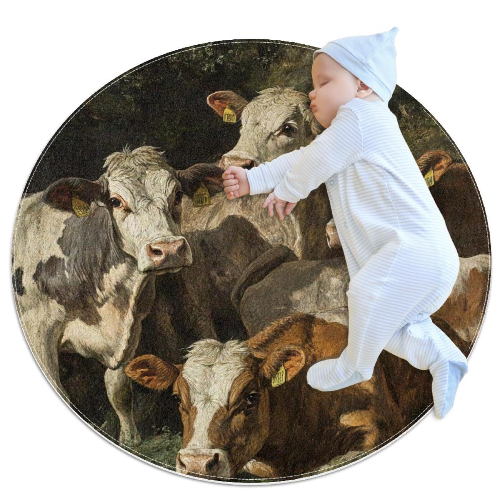 Tapis de salle de bain antidérapant vache rond de 1m pour une décoration originale et douce