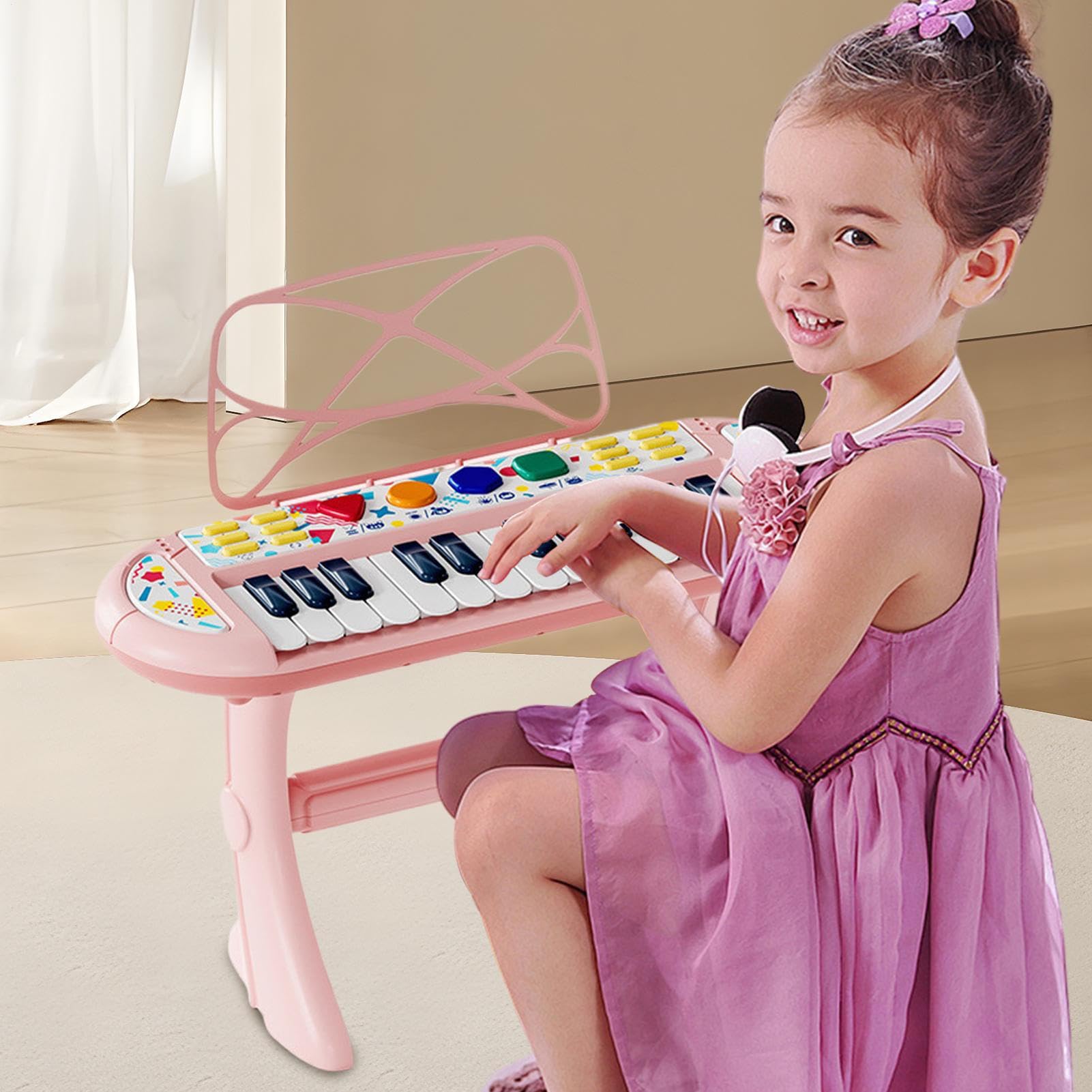 Teclado de Piano para Niños Instrumento Musical con Luz | Juguete de Teclado Piano Pequeño Para Alumnos y Estudiantes y Niñas y Preescolares y Sala de Estar y Dormitorio y Aula y