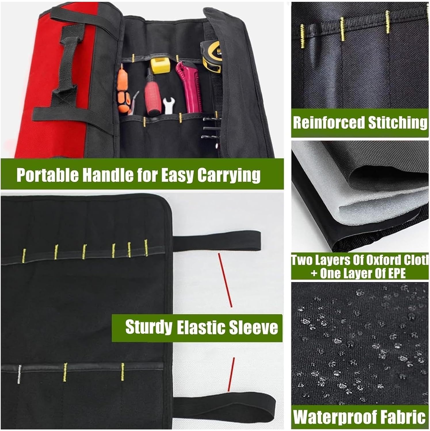 Wrench Roll Up Pouch, Tool Organizer Bag, Portable Tool Roll Up Bag, Multifunctional Canvas Water Proof for Craftsman Portable Storage Easy Grip 22 Pocket image 3