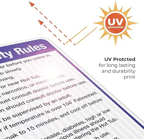Vista 44 de Letrero de reglas de seguridad para bañera de hidromasaje, cartel de piscina, 10 x 14 pulgadas, libre de óxido, aluminio 040, resistente a