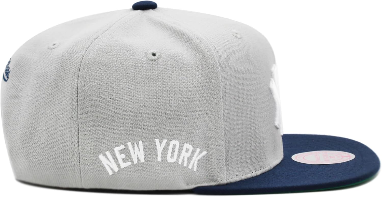 Mitchell & Ness New York Yankees Snapback Baseball Cap, Gray and Navy Blue, Adjustable Fit