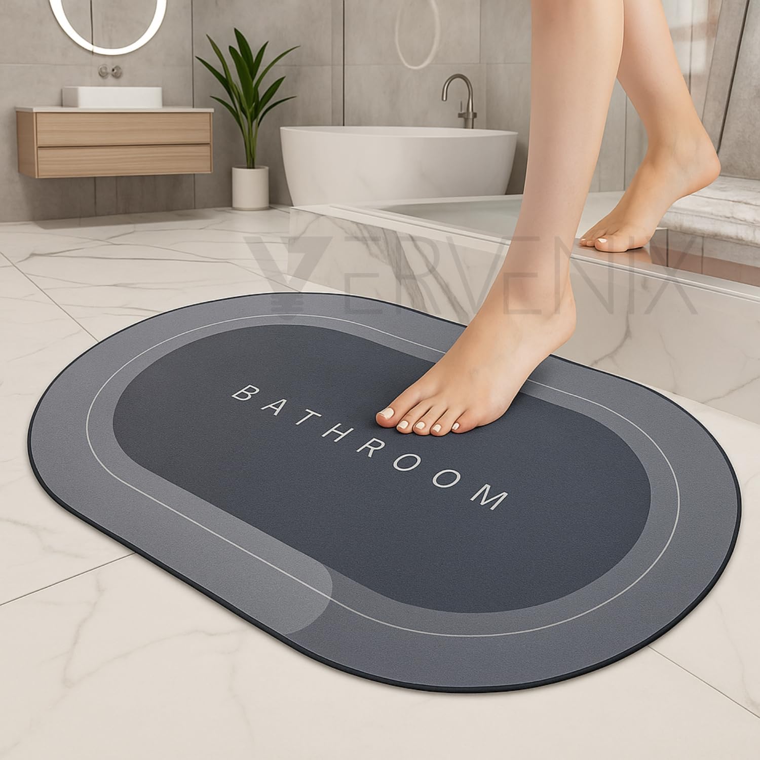 VERVENIX Doormat (Pack of 1) Quick-Dry Anti-Slip Bathroom Mat | Non-Slip Home Print Bathroom Mat | Water-Absorbing Rubber Doormat, for Home, Kitchen, Washroom, Office, Rectangular (Grey)