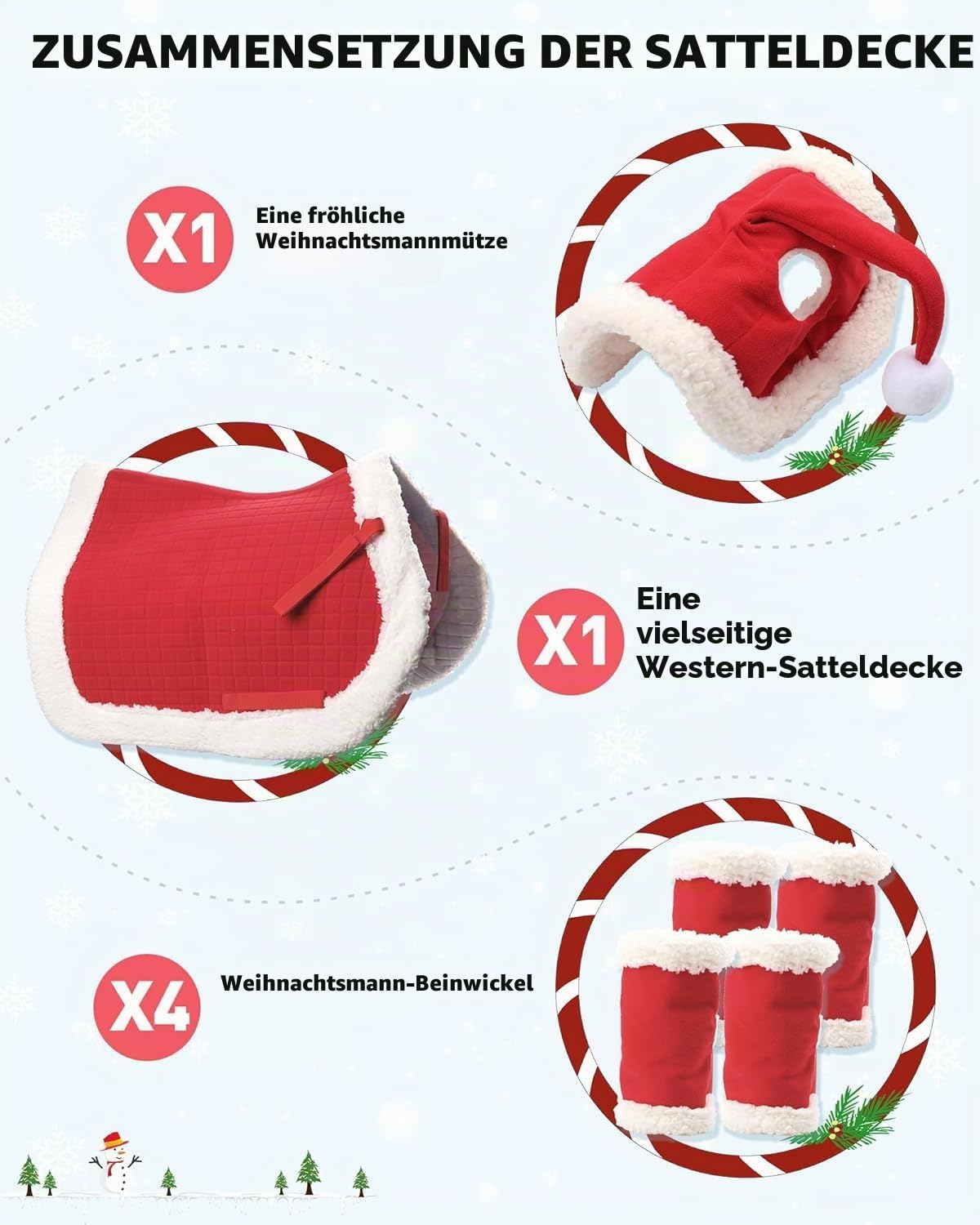 Weihnachtskostüm Pferde zubehör zum Tragen：Sunnyload Stück Weihnachts Schabracken Santa-Leg-Wraps mit Faux-Fell EIN fröhliches weihnachtsmütze für reithelm（weihnachtskostüm Pferd Neues Modell）