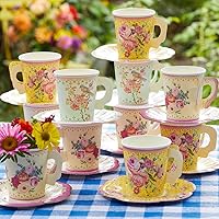 Talking Tables Vintage Floral 24-Pack Disposable Paper Tea Cups & Saucers 7oz - Afternoon Tea, Bridal Shower, Baby Shower, Birthday Party Decor