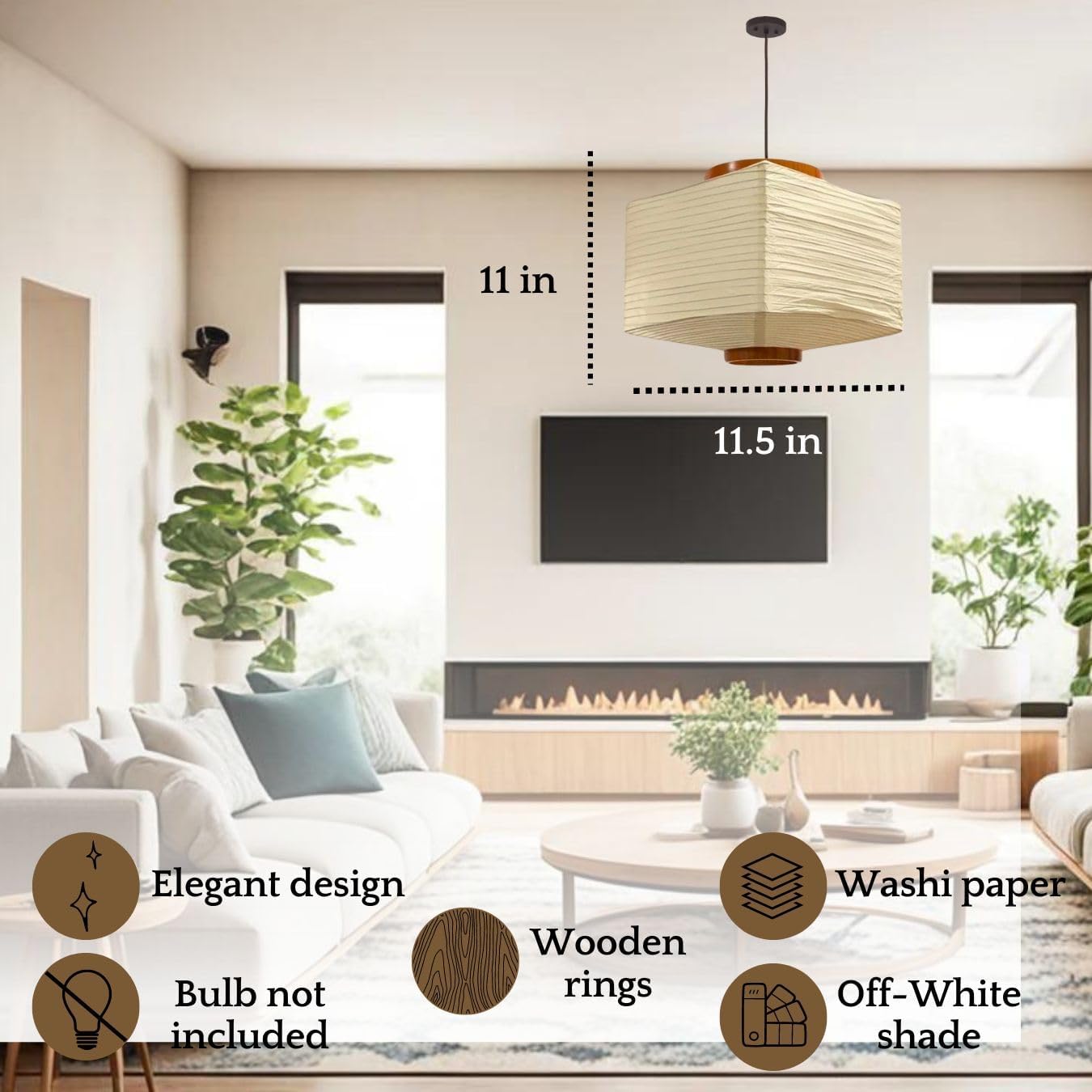 Nogy Lantern Lamp Pendant Light - Paper Lantern Pendant - Off White Paper Pendant Light - Rice Hanging Light, Perfect for Home Decor, Easy Installation (Hardwired)