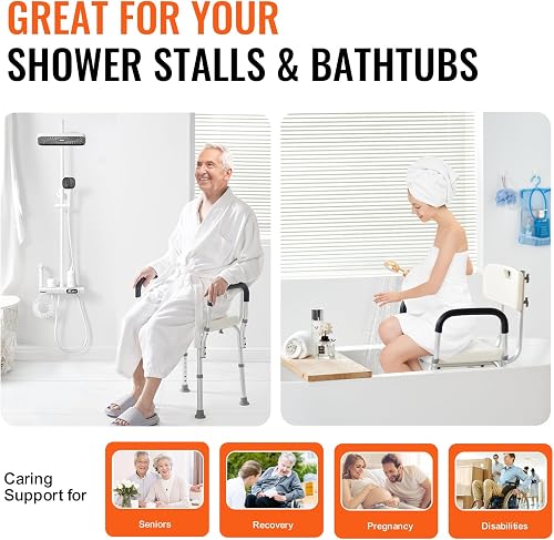 VEVOR Siège de Douche Antidérapant Hauteur Réglable 39-52 cm Chaise de Douche 158,8 kg Fauteuil de Bain avec Accoudoirs Dossier Aide à la Douche pour Personnes Âgées Femmes Enceintes Salle de Bain - 5