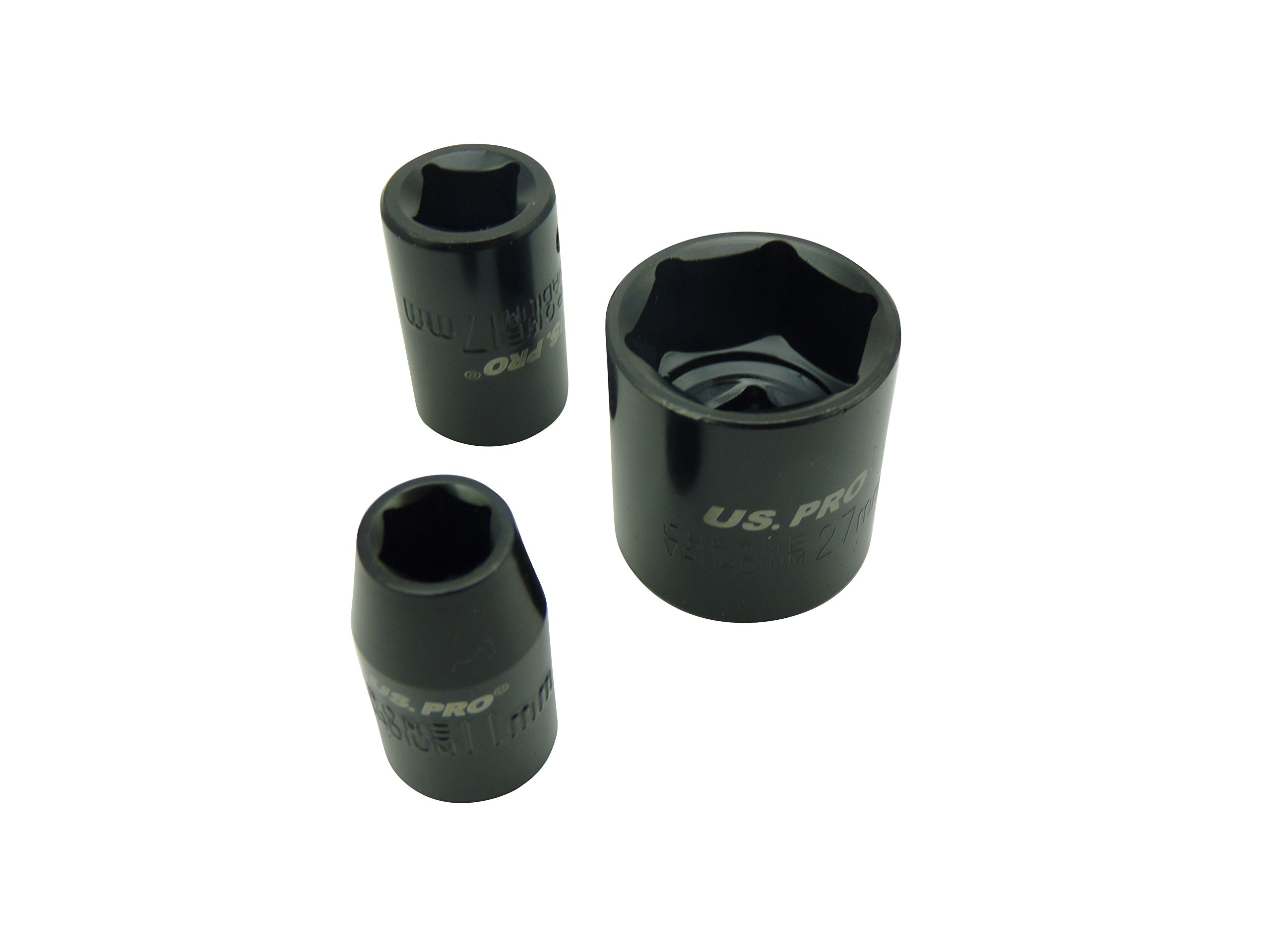 US PRO 10PC 1/2" DR Shallow Impact Metric Socket Set 9-27mm 1396, Variety Pack - Image 2