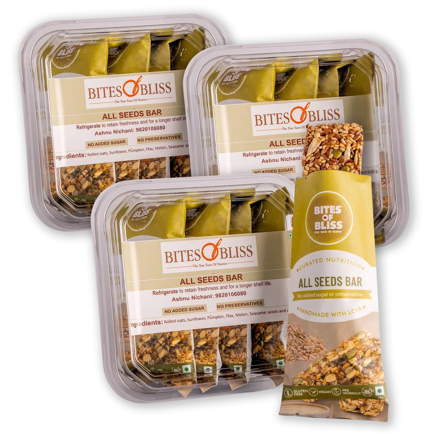Bites of Bliss Date N Seeds Bar | Vegan Protein Bar Without Sugar | Dates, Almonds, Pumpkin, Sunflower, Flax, White & Black Sesame, Chia & Watermelon seeds | No Added Preservatives | Healthy Energy Bars | Double Pack — Amazon image 10