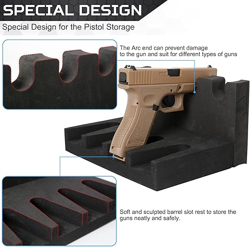 Miniatura 6 de Estante para pistola seguro  Soporte de pistola de espuma para gabinete de armas, soporte de pistola de mano con 2 tiras magnéticas para 4 pistolas,