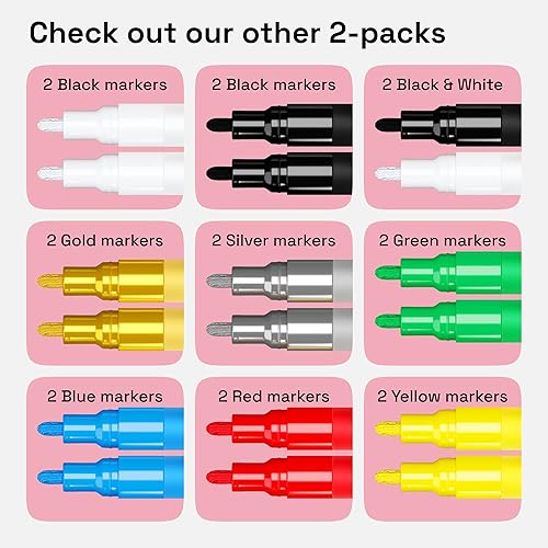 Miniatura 13 de ARTISTRO - 2 plumones de pintura acrílica blanca, punta media de 3 mm, perfectos para manualidades, proyectos de arte y más Blanco