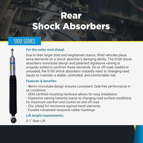 Miniatura 10 de Bilstein B8 5100 Series - Par de amortiguadores de monotubo trasero para Ram 1500 2009-2022 con elevación trasera de 0-1 pulgada  Incluye calcomanía
