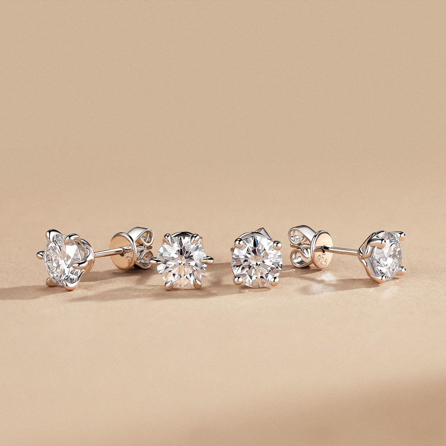 Agvana Essence of Light 0.6-2 Ct. Tw. Lab-Grown Diamond 4-Prong Stud Earrings in Sterling Silver (D-E Color, VS Clarity) Fine Jewelry Gifts for Women Mom Promise Anniversary Birthday Gifts for Her