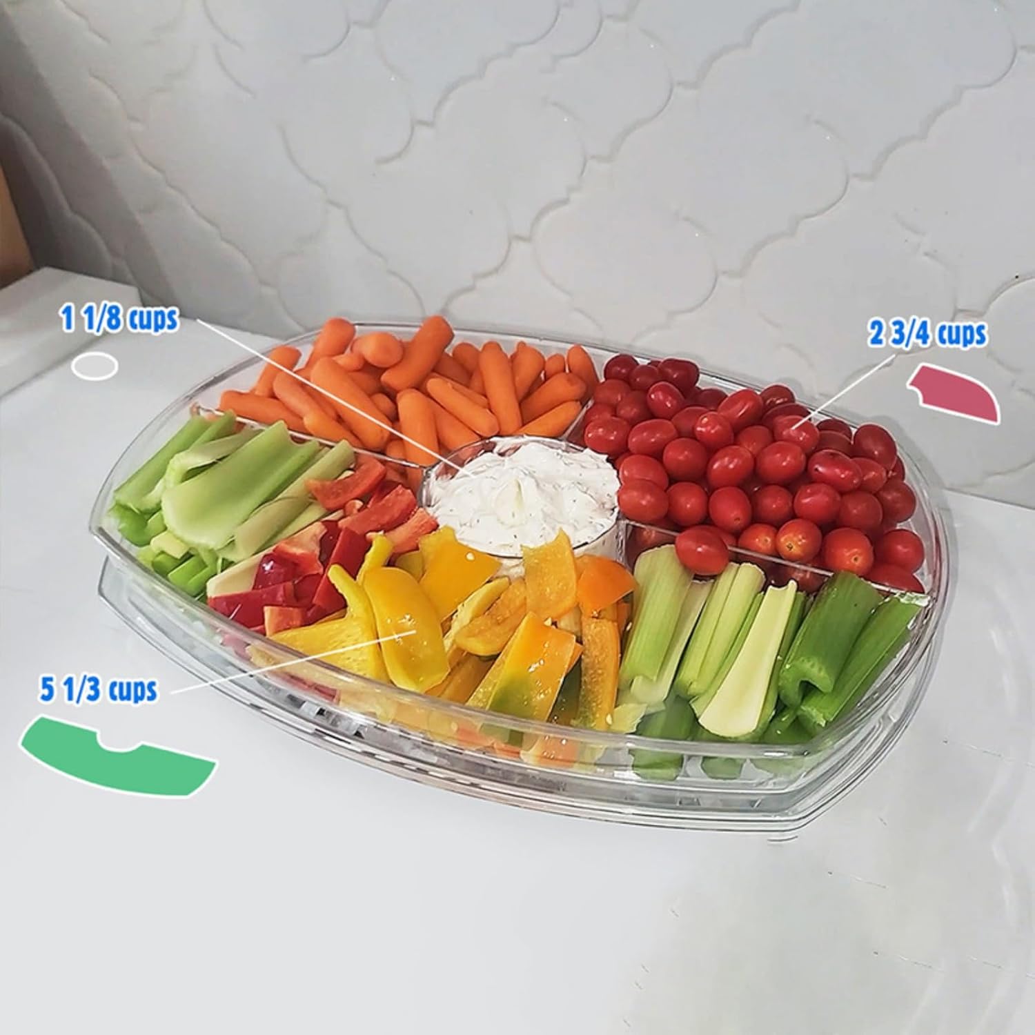 Ice Chilled Condiment Caddy with 5 Containers, Ice Chilled 5 Compartment Condiment Server Caddy, Storage Food Containers Serving Tray Platter for Bar Accessories, Fruit, Salad, Taco, Party(B)